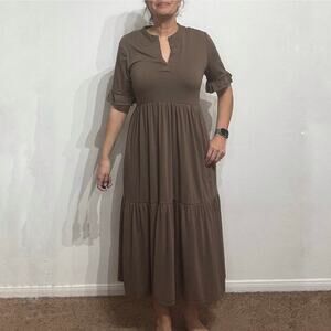 Mieazom Brown Tiered Midi Dress Sz M
